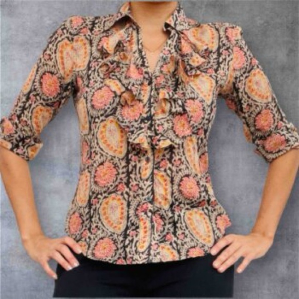 Lauren Ralph Lauren Paisley Ruffle‎ Blouse | Boho Vintage Look | Size Large